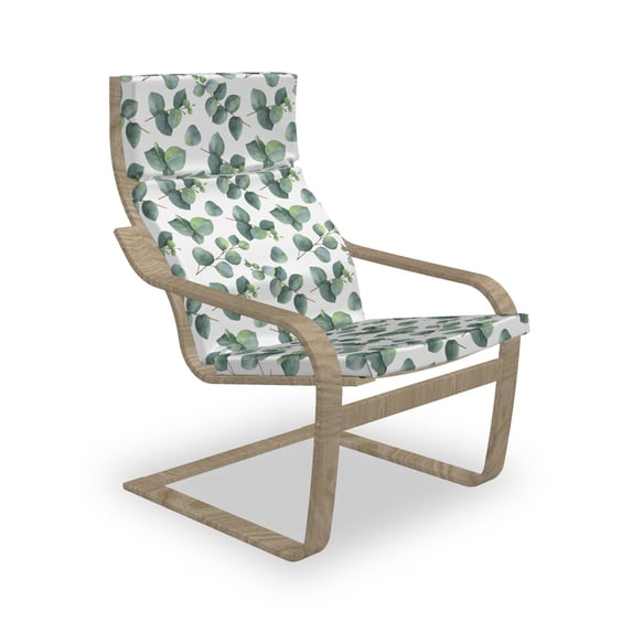 Leaf Armchair Pad and Slipcover, Watercolor Style Pattern Dollar Eucalyptus Leaves and Branches, 1 Piece Soft Cushion Replacement with Removable Cover, Green Pale Brown White, by Ambesonne