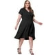 thumbnail image 3 of Vestido cruzado de imitación de talgrande pamujer, cuello en V, mancorta, cintuelástica, vestidos elegantes de cambray con dobladillo con volantes Negro 2X, 3 of 5