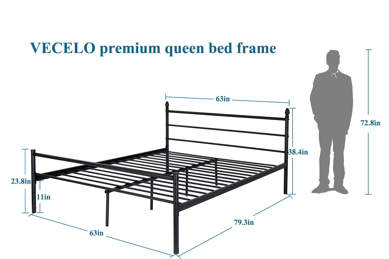 Vecelo Full Size Metal Platform Bed Frame Box Spring Replacement W Vecelo Full Size Metal Platform Bed Frame Box Spring Replacement W Headboard Com