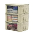 thumbnail image 5 of Rectangular Storage Boxs with Handles, Stackable & Sturdy Storage Box for Bedroom, Storage Ideal for Clothes, Toys, Blanket 8.27x14.17x19.29Inch Beige, 5 of 6