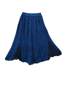 Mogul Womans Medieval Skirt Blue Stonewashed Flare Long Skirts