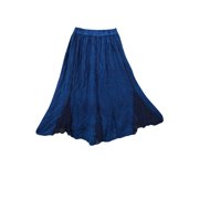 Mogul Womans Medieval Skirt Blue Stonewashed Flare Boho Chic Long Skirts