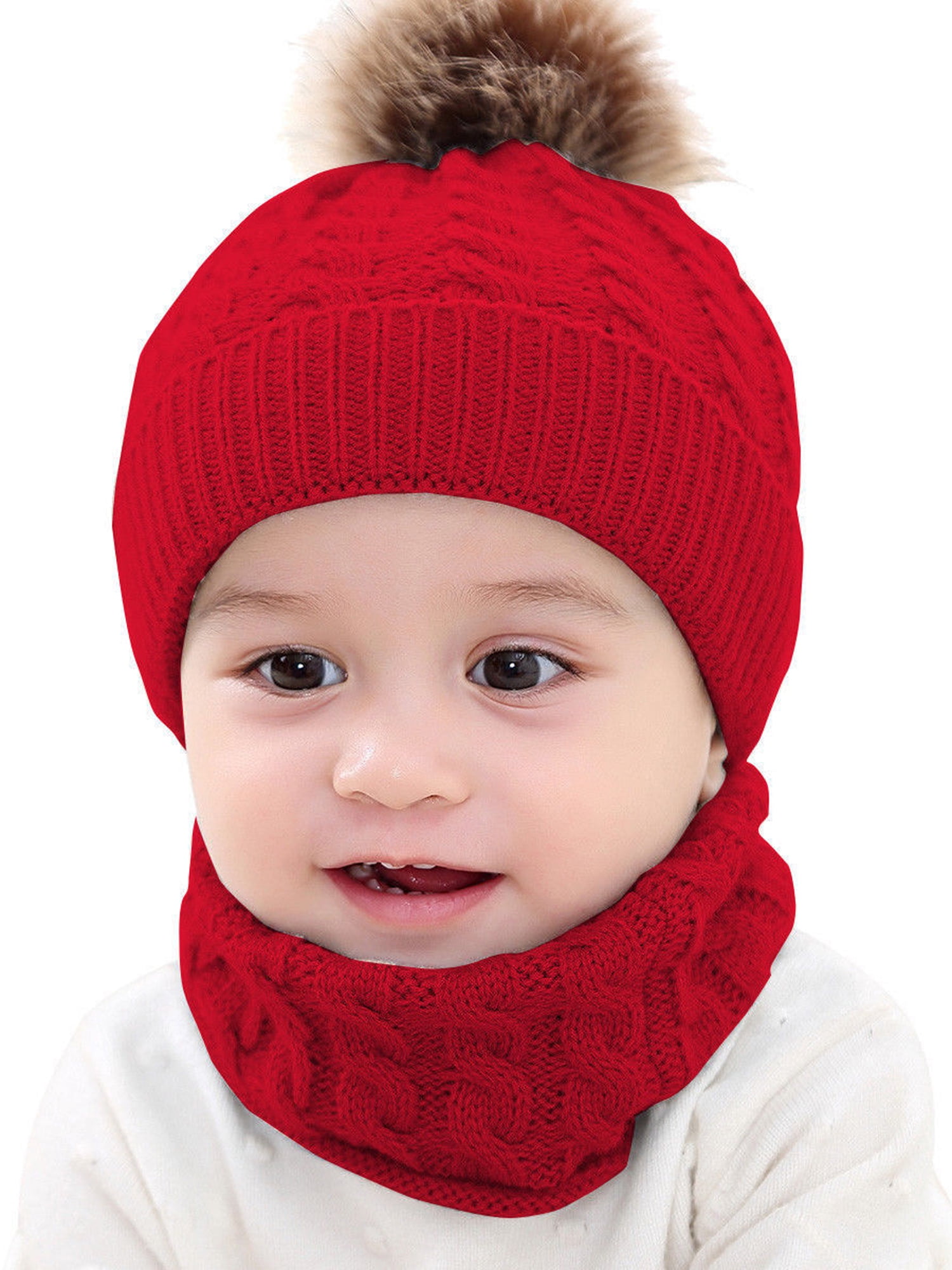 Cute Kids Baby Boy Girl Pom Hat Winter Warm Crochet Knit Bobble Beanie-Cap US 