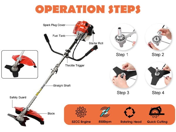 Floseru Gas Weed Wacker Cordless, 2 in 1 String Trimmer, 52cc 2 Cycle Weed Eater with Anti-Slip Handle Brush Cutter Garden Tools Edger Lawn Tool