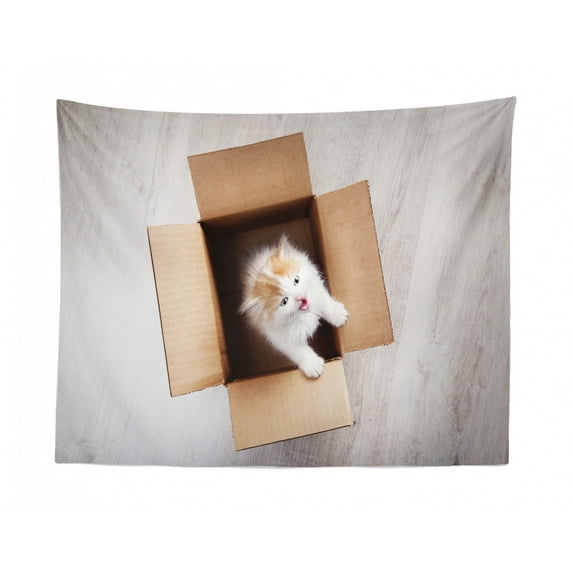 Animal Tapestry, Funny Cartoonish Pet Animal Faces Doodle Style Drawn Pastel Tones, Fabric Wall Hanging Decor for Bedroom Living Room Dorm, 2 Sizes, Blush Pale Coffee and Grey, by Ambesonne