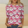 thumbnail image 2 of BiZtdJrK Today Prime Sales Women's 3/4 Sleeve Tops Christmas Cute Graphic Tees Trendy 3D Print Pullover Blouses Casual Round Neck Shirts Fall Clothes Pink 3XL, 2 of 6