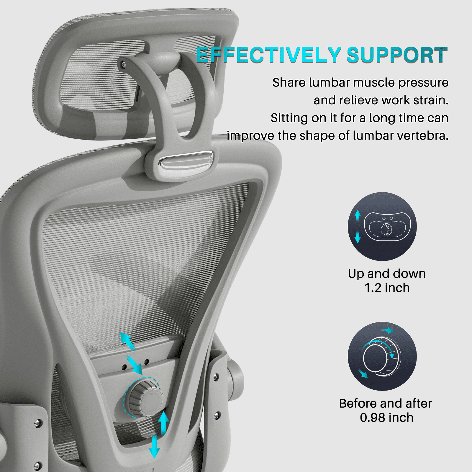Ninecer Ergonomic Office Chair, Computer Desk Chair with Wheels, High Back Mesh Office Chair with Adjustable Lumbar Support, Headrest, Flip-Up Armrests, Gray