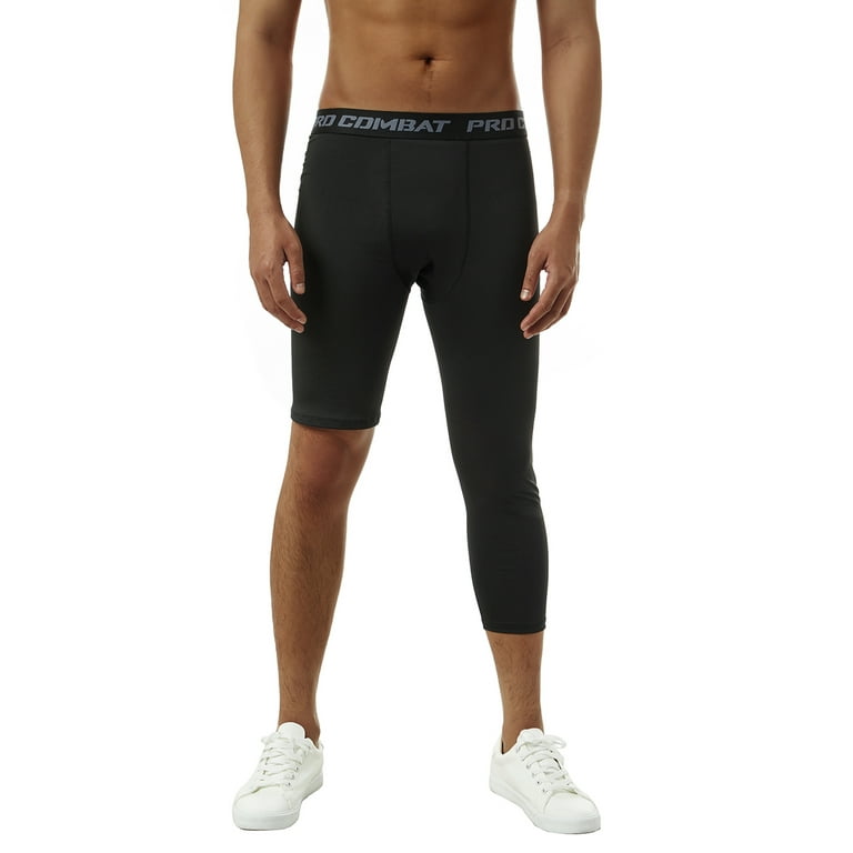 Wassery Men One Leg Compression Pants 3/4 Capri Tights Athletic Basketball  Leggings Workout Base Layer Underwear Asymmetric Length Sweatpants 