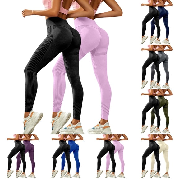 jiaxiM 2 Pack Compression Leggings for Women, High Waisted Seamless Breathable Leggings, Workout Bum Scrunch Lift Leggings, Gym Yoga Trousers Women