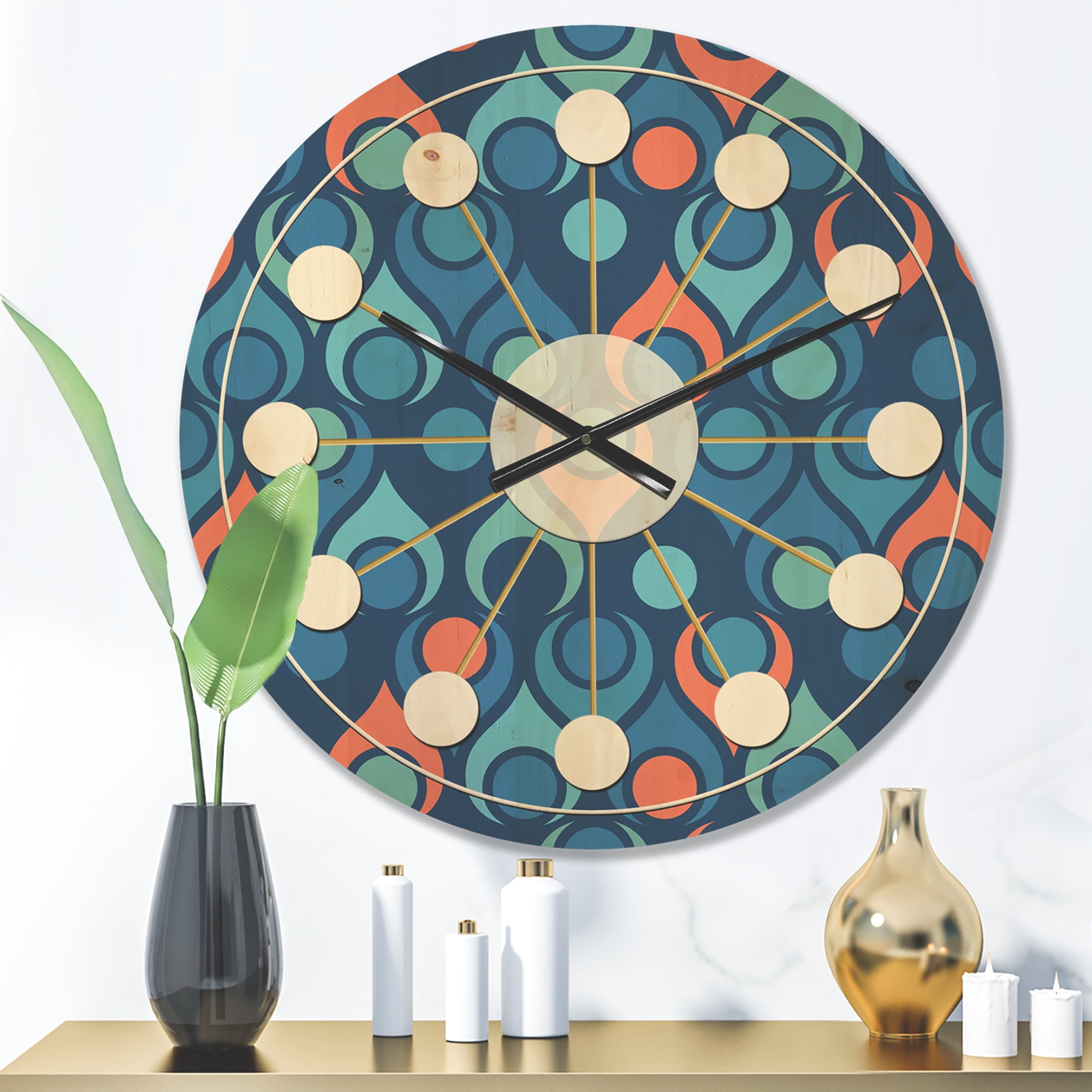 Designart 'Abstract Retro Drops X' Mid-Century Modern Wood Wall Clock