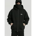 thumbnail image 2 of EMMIOL Men's Y2K Street Double Hat Oversized Hoodie Black Full Face Mask Zip Hoodie with Embroidery, 2 of 8