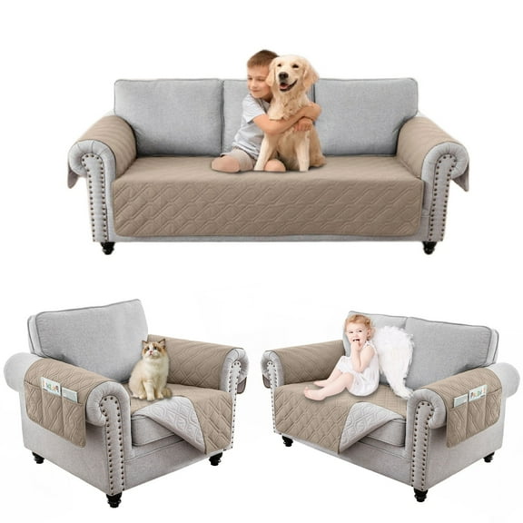 Eurhowing Waterproof Sofa Cover for 1/2/3 Seater Couches, Non-Slip Leakproof Stretchable Couch Slipcover, Machine Washable Furniture Protector with Side Pockets, Khaki