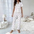 thumbnail image 2 of Glisme Pajamas For Women Set Short Sleeve Pyjama Floral Print Notch Collar Top And Pants Comfortable Sleepwear Loungewear Two Piece Outfit Cozy Watermelon Red Home Clothes, 2 of 9