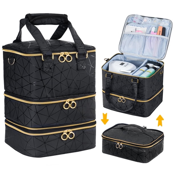Bolsa organizadora de esmaltes de uñas Uross con capacidad para 60 botellas, color negro