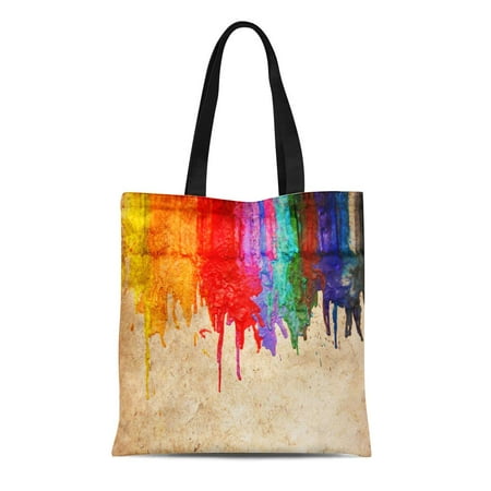 KDAGR Canvas Tote Bag From Color and Series Melted Coloring Crayons Back Reusable Shoulder Grocery Shopping Bags (Best Way To Melt Crayons On Canvas)