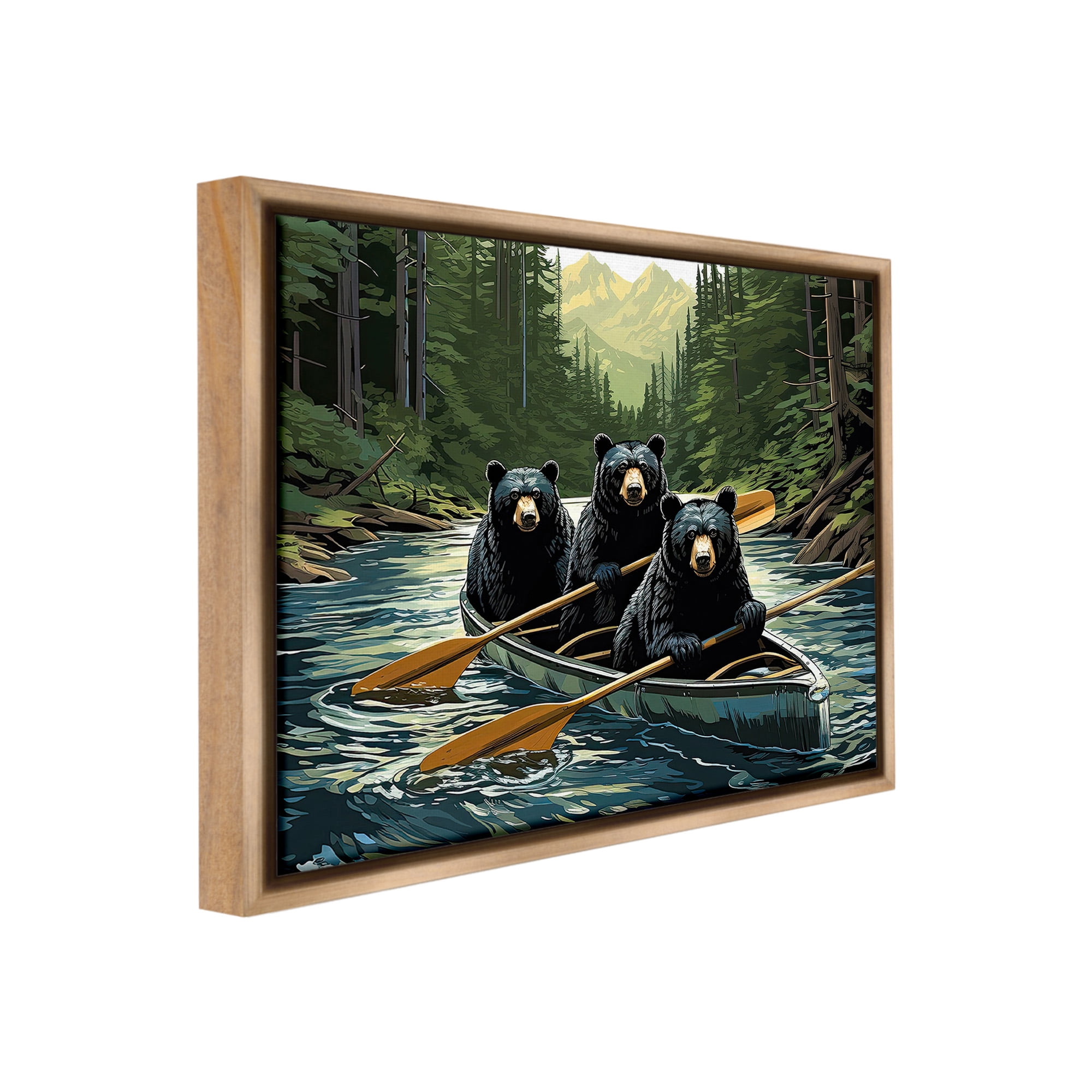 Stupell Industries Woodland Canoeing Bears Animals & Insects Painting Brown Floater Framed Canvas Art Print Wall Art, 21 x 17