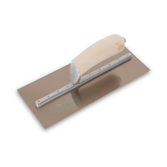 MARSHALLTOWN MXS1GS 11 x 4 1/2 inch Golden Stainless Steel Finishing Trowel, Curved Wood Handle, for Masonry, Concrete, Brick Laying