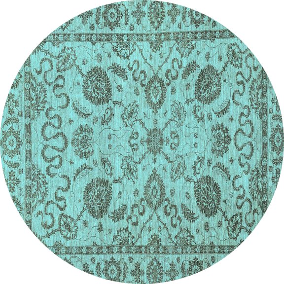 Ahgly Company Indoor Round Oriental Light Blue Modern Area Rugs, 4' Round