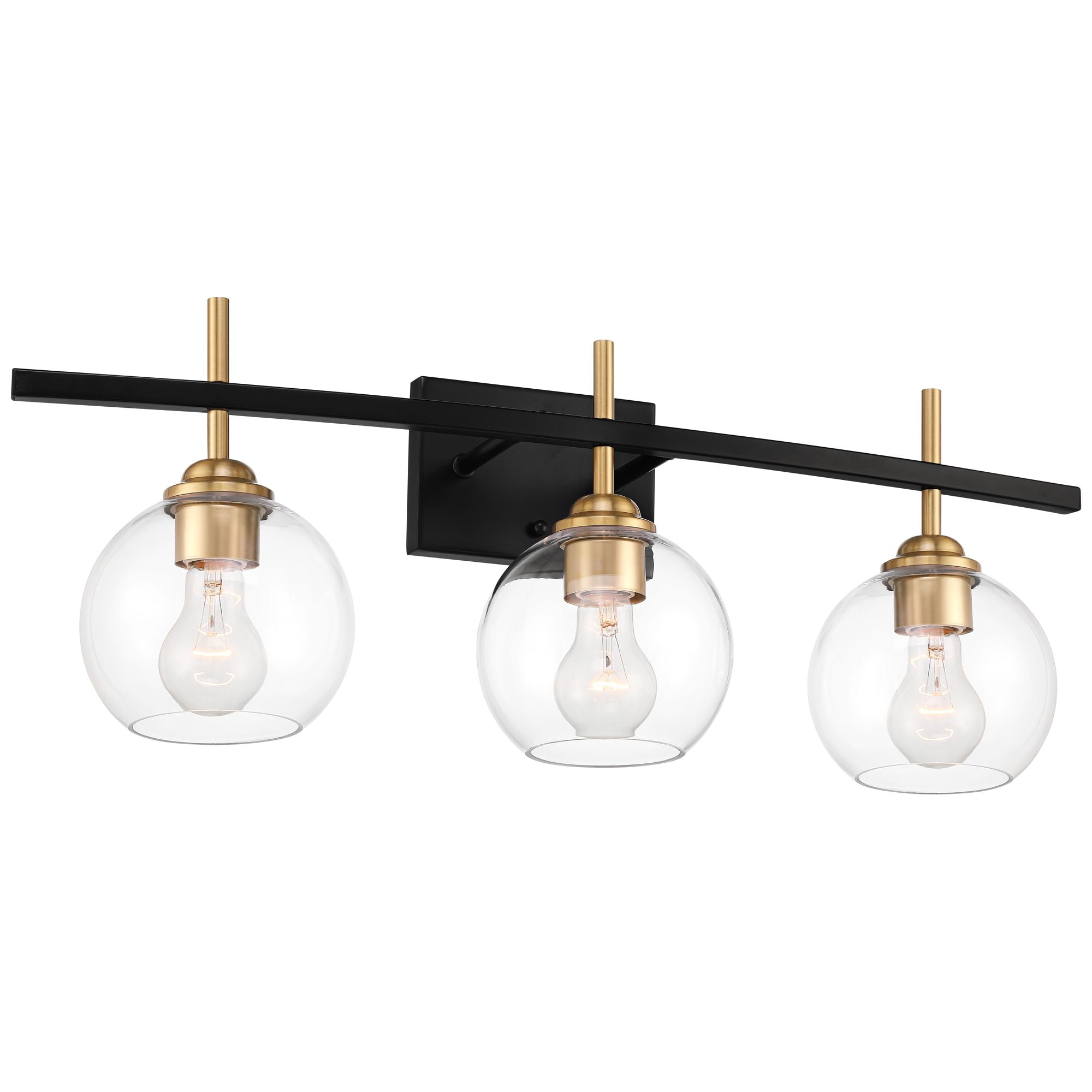 360 Lighting Modern Wall Light Sconce Black Gold Hardwire 27" 3-Light Fixture Clear Glass Globe for Bedroom Bathroom Vanity Home