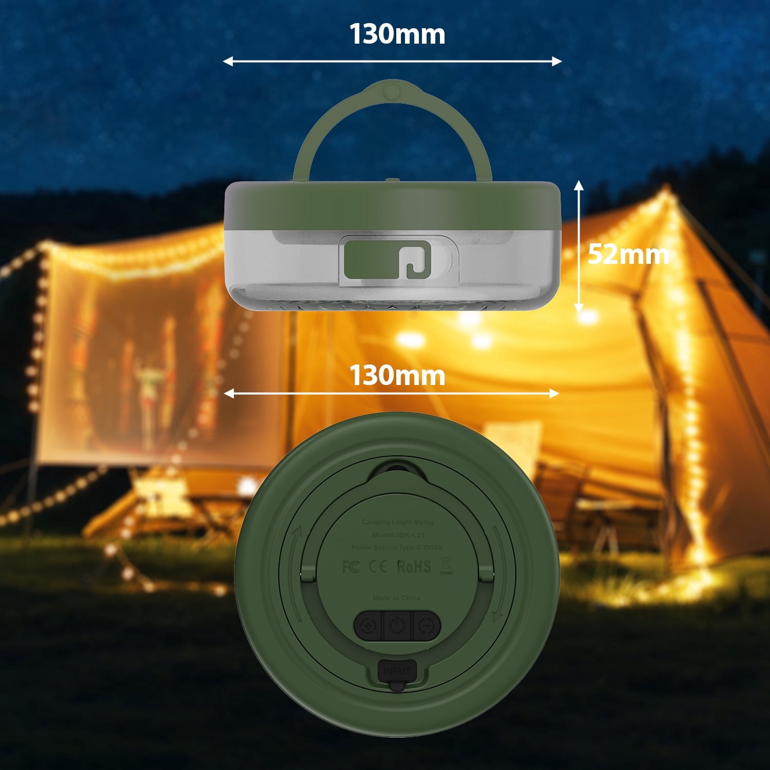 TOHETO 4-in-1 Camping String Light, 32.8FT IP44 Waterproof Camping Lights with 13 Lighting Modes, 4000mAH Rechargeable Outdoor String Lights for Camping Essentials Camping Gear, Black