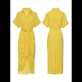 thumbnail image 2 of Vestido Camisero Fruncido de Verano para Mujer, Corta, Solapa, Cuello en V, Fiesta, Cintura Alta, Amarillo L, 2 of 6