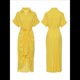 thumbnail image 2 of Vestido Camisero Fruncido de Verano para Mujer, Corta, Solapa, Cuello en V, Fiesta, Cintura Alta, Amarillo XL, 2 of 6