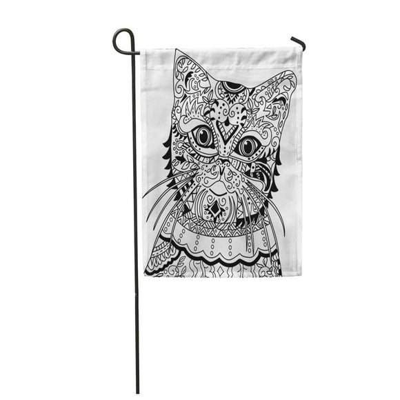 POGLIP Cat Original Head Vintage Ornate Bo Ho Tattoo Doodle Garden Flag Decorative Flag House Banner 28x40 inch