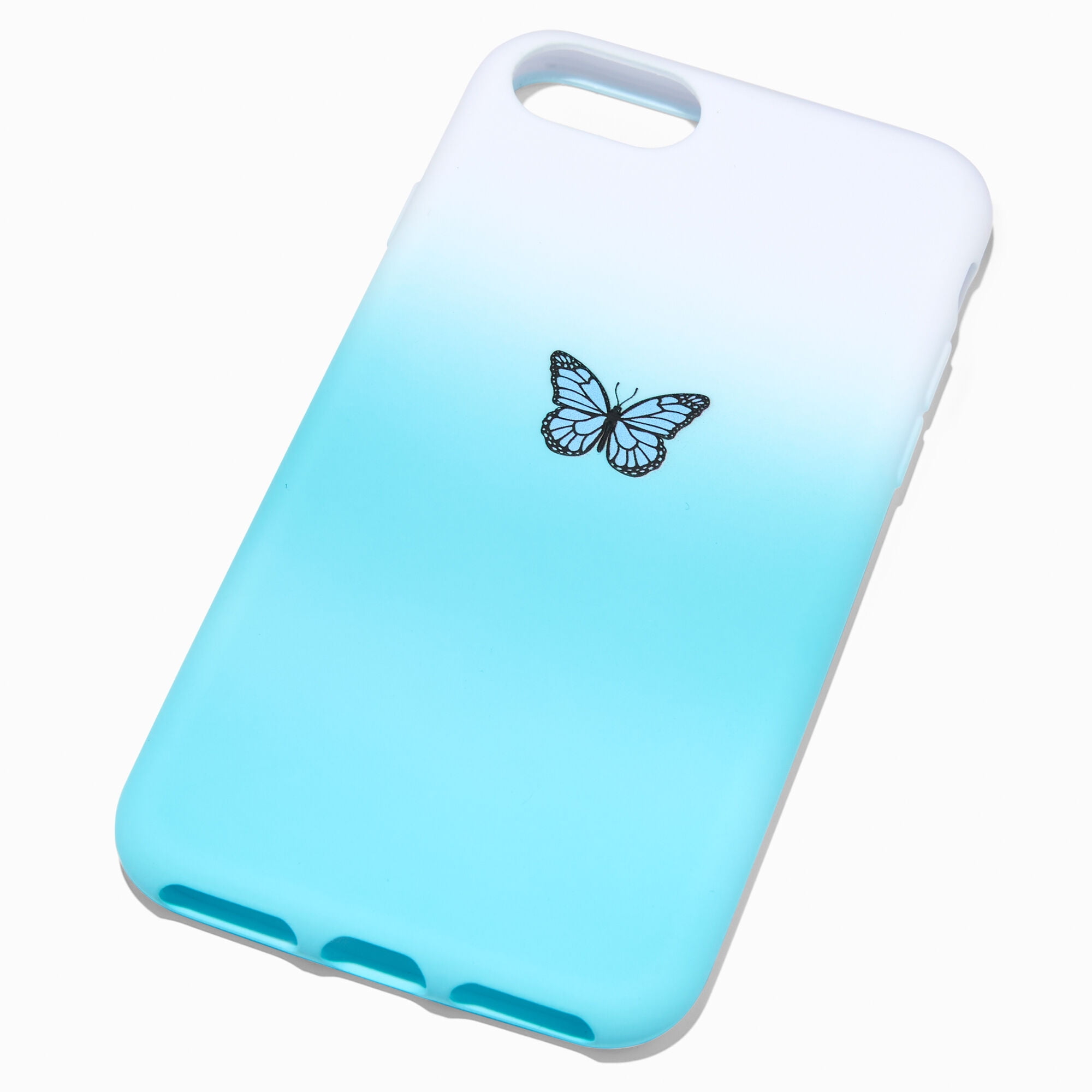 Claire's Teen Girls' Blue Ombre Butterfly Phone Case, Blue and White ...