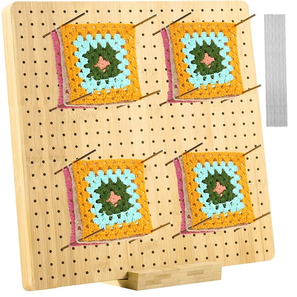 Aulin 11.8 Inches Blocking Board for Crocheting - Handcrafted Rubber Wooden Board for Knitting Crochet & Granny Squares, Crochet Accessories Crochet Blocking Board with 20 Pcs 5.9'' St