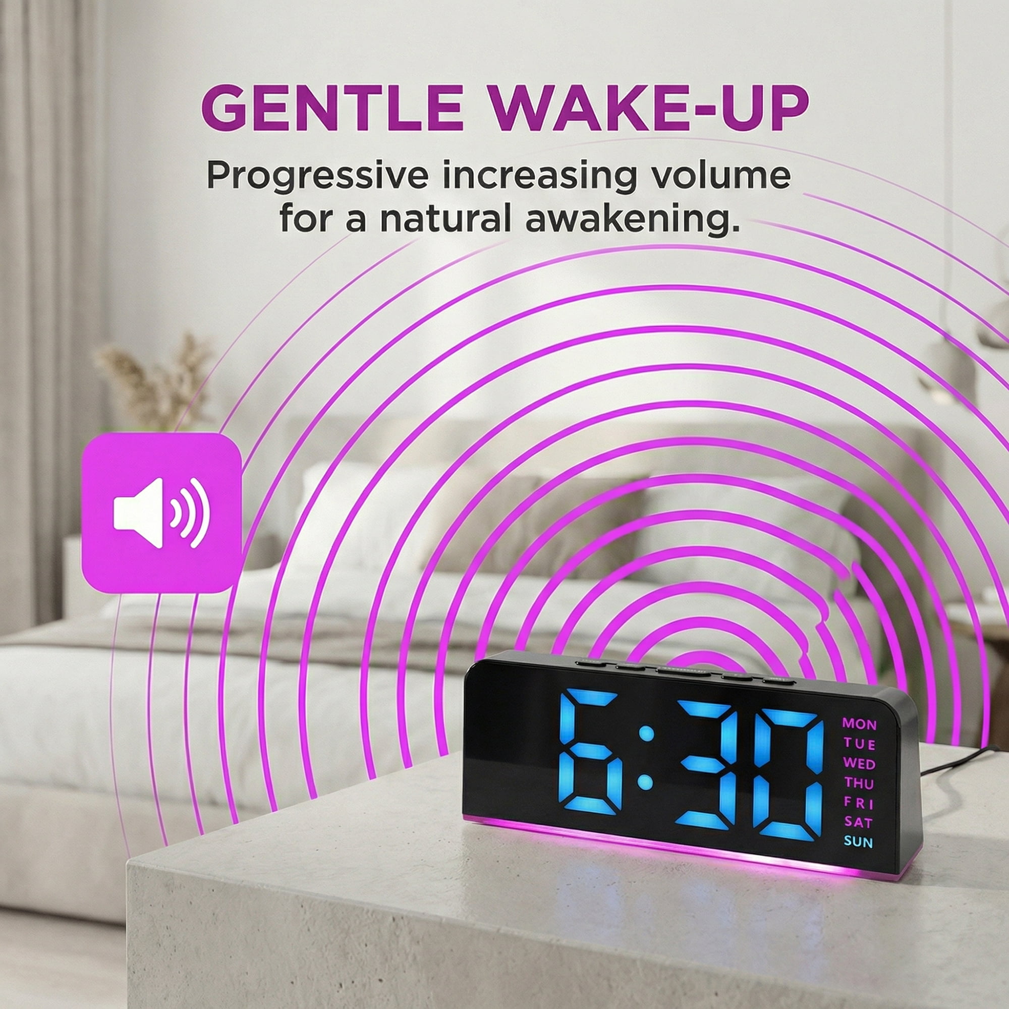 Unique Bargains Dimmable Dual Alarm Clock with Snooze Function 6.3" x 1.6" x 2.6"