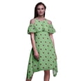 thumbnail image 1 of Bimba Green Geometric Print Cold Shoulder Women Swing Tunic Flutter Sleeve Midi Dress - X-Large, 1 of 1
