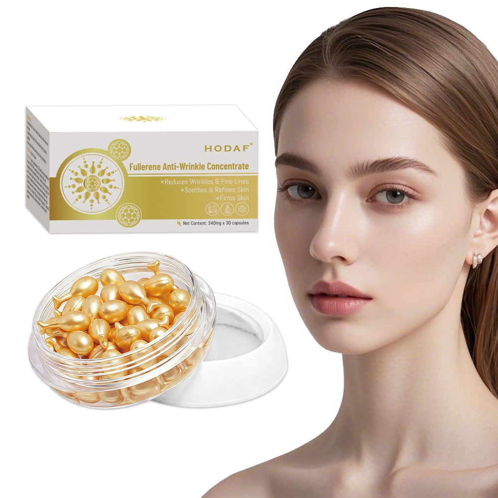 HODAF Fullerene Wrinkle Reducing Serum Capsules - 30 Count (340mg) with Hyaluronic Acid & CoQ10, Moisturizing & Firming Daily Essence