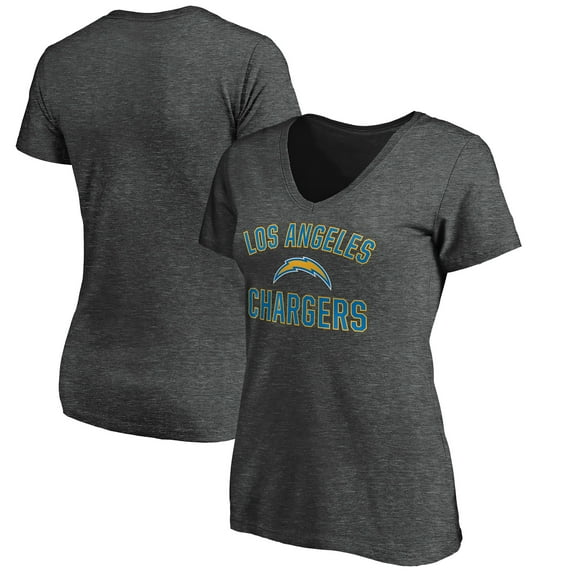 Women's Heathered Gray Los Angeles Chargers Victory Arch V-Neck T-Shirt