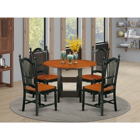 5 Piece Dinette Set - Round Table & 4 Chairs - Black Cherry Finish - Kitchen Dining Room Set