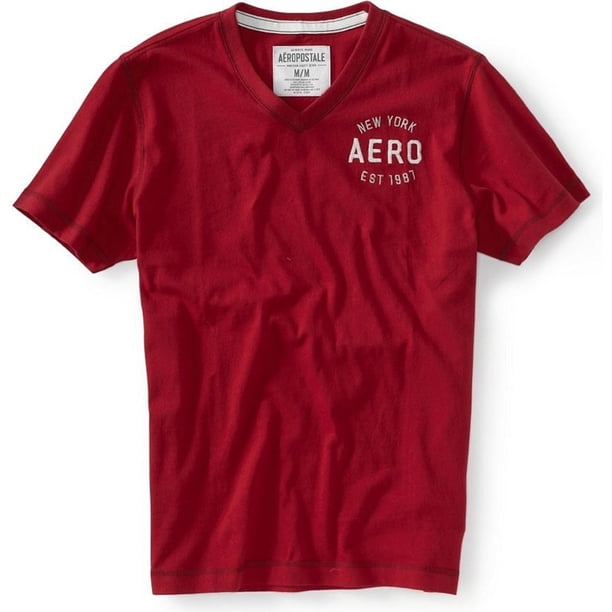 Aeropostale - Camiseta gráfica para hombre con cuello en V Est 1987, roja, pequeña