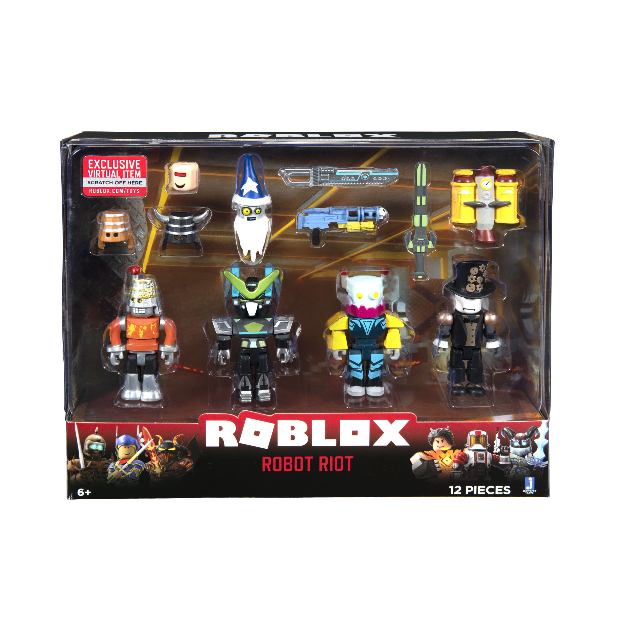 Roblox Action Collection Robot Riot Four Figure Pack Includes Exclusive Virtual Item Walmart Com Walmart Com - iron man gear roblox