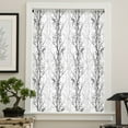 thumbnail image 4 of Black Grey Semi Sheer Curtains Drapes for Living Room, Bedroom, French Doors Window 63 Inches Long, Pastoral Botanical Branch Aesthetics Rod Pocket Chiffon Curtain Drapery Voile Draperies Panel, 4 of 6