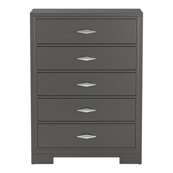 Furniture of America Santi Wood 5-Drawer Chest with Acrylic Hardware in Gray