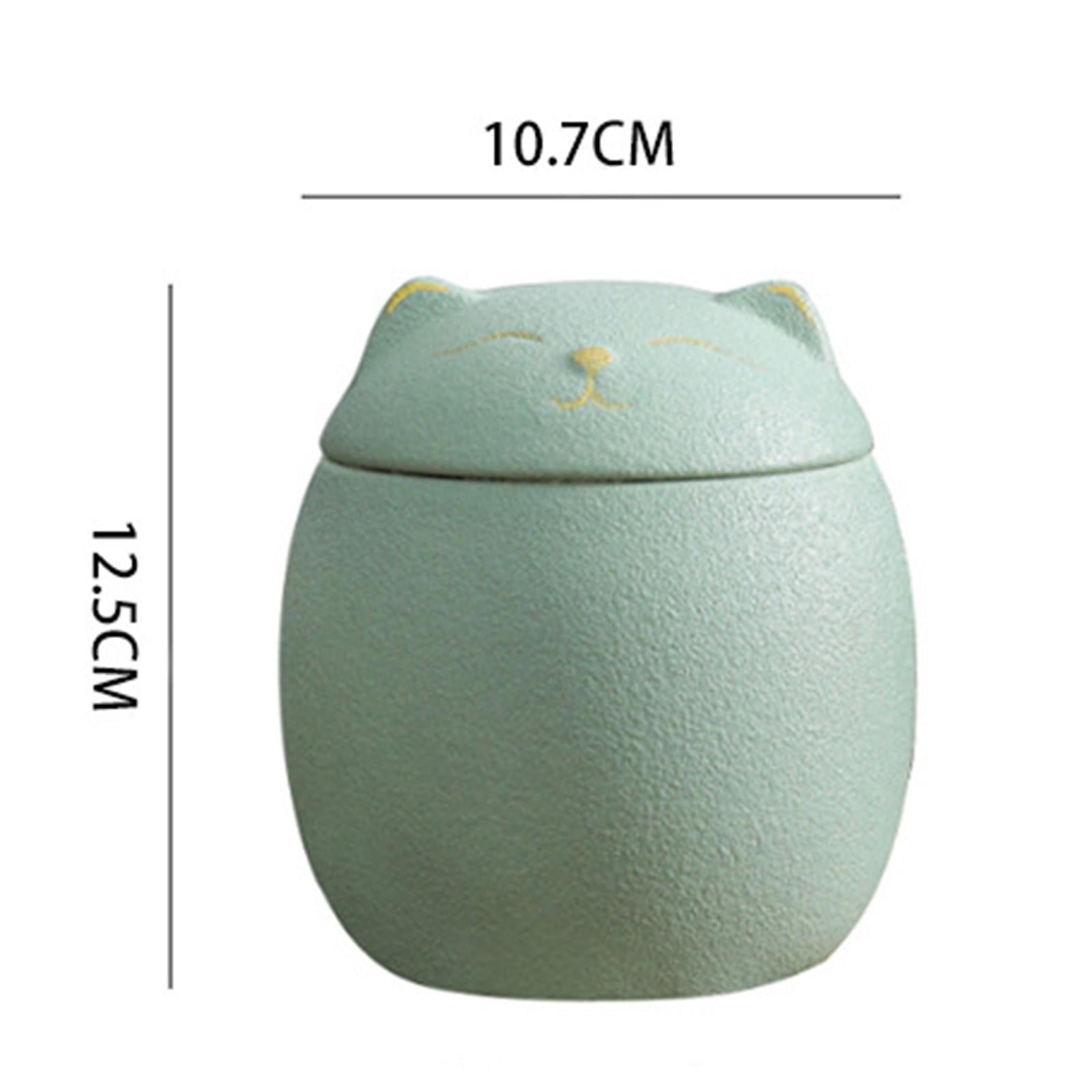 Nishiyuenyi Cat Shape Ceramic , Pet Decorative Urns for Ashes, 500ml Pots Jars Multi Green