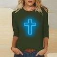 thumbnail image 2 of Honeeladyy Womens Easter Cross Printed Tunic Tops Christian Jesus Religious Loose 3/4 Sleeve Blouse Tees Gift Army Green XXXXXL, 2 of 4