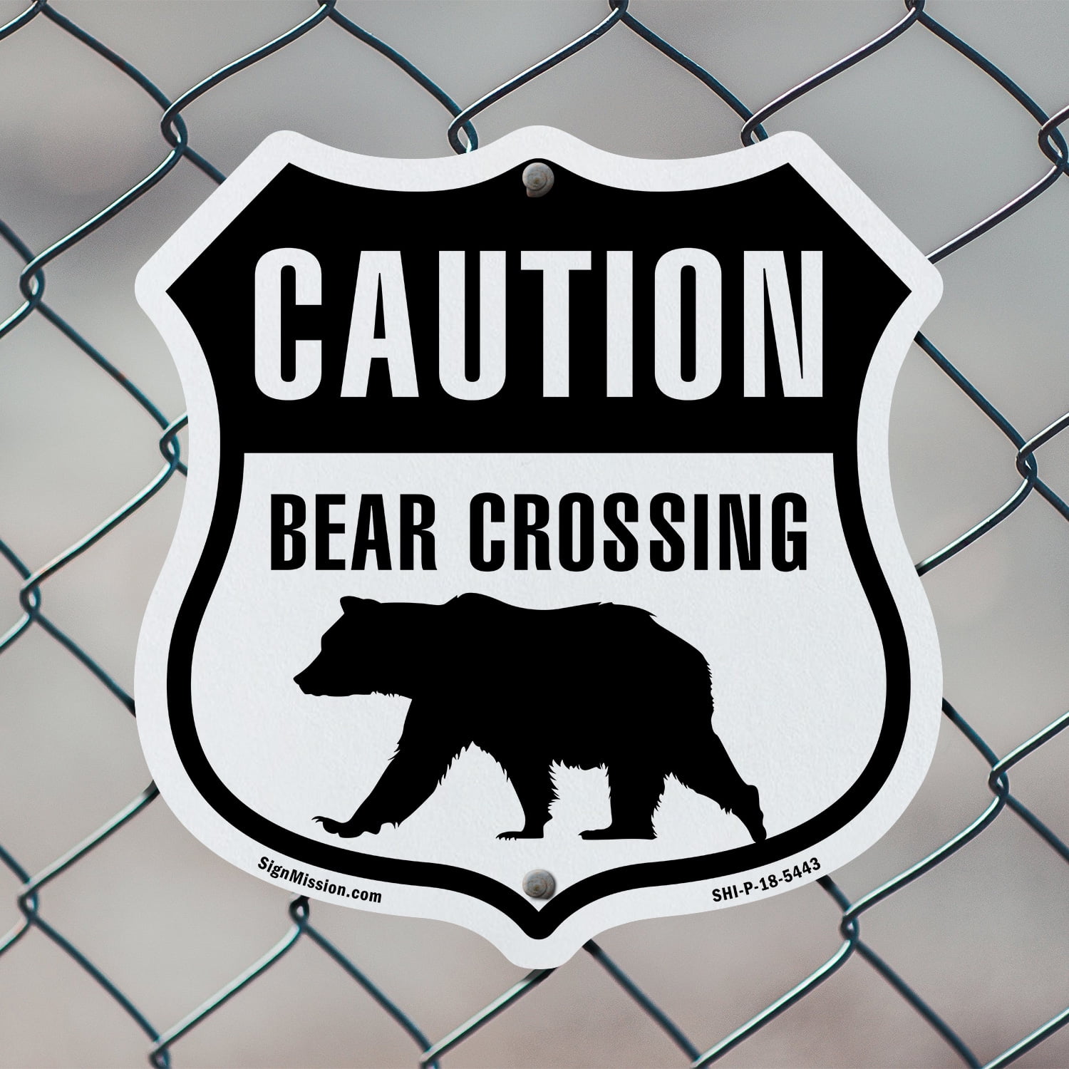 運命の扉/Door of Destinies サイン入り 英語版 フォイル Caution Bear Crossing 12 inch X 12 inch Shield-Shaped Rust-Free