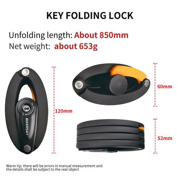 BIKERSAY Candado de cadena de bicicleta portátil antirrobo de alta seguridad para motocicleta E-Bike Hugtrwg Accesorios para bicicletas