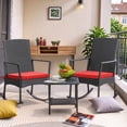 thumbnail image 5 of Vineego 3 Pieces Patio Rattan Rocking Chair Set with Cushion and Table Outdoor Porch and Garden Furniture Set, Red, 5 of 7