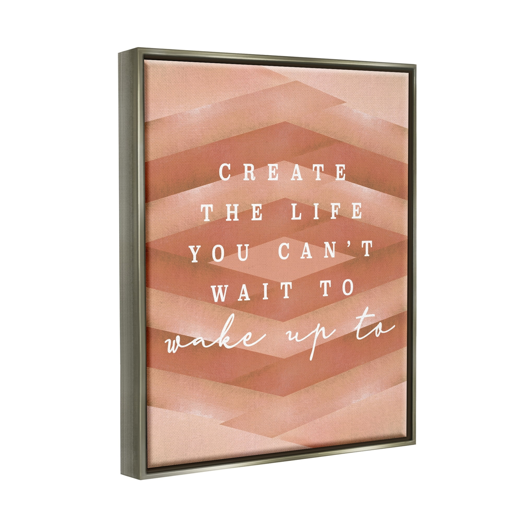 Stupell Industries Uplifting Inspirational Quote Geometric Stripes Design Luster Gray Framed Floating Canvas Wall Art, 16x20, by Lil' Rue