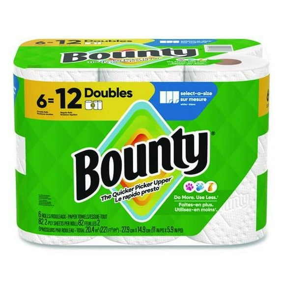 Bounty 80798314 Select-a-Size 6 in. x 11 in. 2-Ply Kitchen Roll Paper Towels - White (6/Carton)