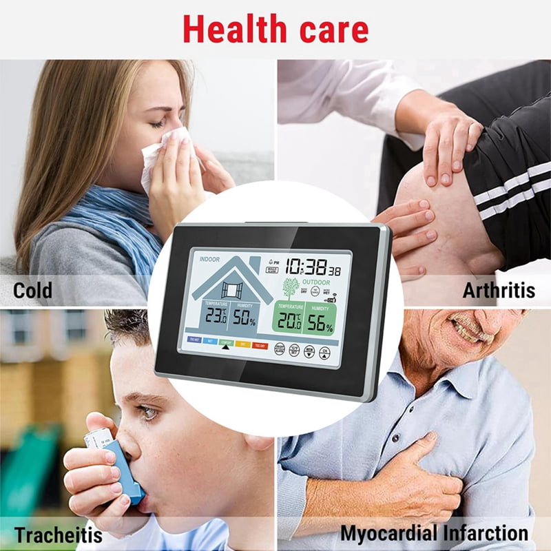 Indoor Outdoor Temperature Humidity Meters Mould Alarm Weather Station Touch Screen Push Button Electronic Weather Clock