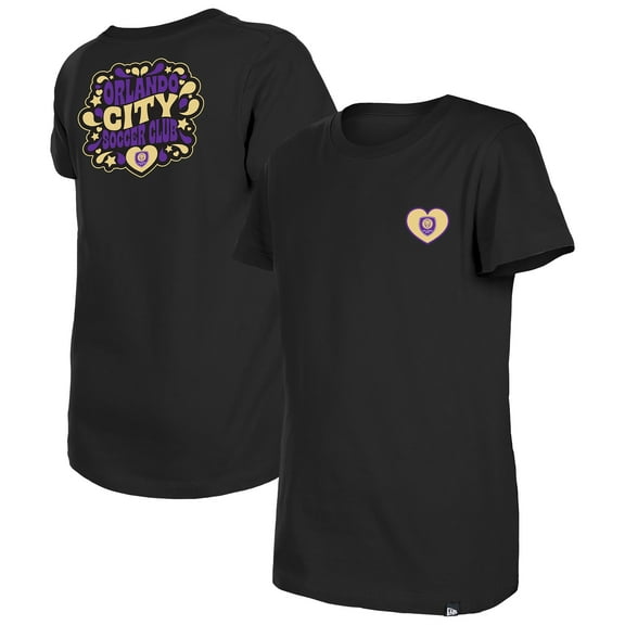 Girls Youth New Era Black Orlando City SC Bubble Heart T-Shirt