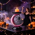 thumbnail image 7 of Halloween Moon Spider Candle Holder, 7" Resin Gothic Tabletop Decor, Iridescent Pink Spooky Ornament for Mantel Shelf Party Home, 7 of 7