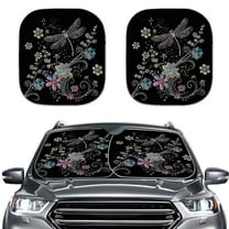 FOR U DESIGNS Dragonfly Flowers Car Window Sun Shades Foldable Car Sunshades for Windshield 2 Pieces Automotive Accessories for Van Sedan Truck Keep Your Vehicle Cool