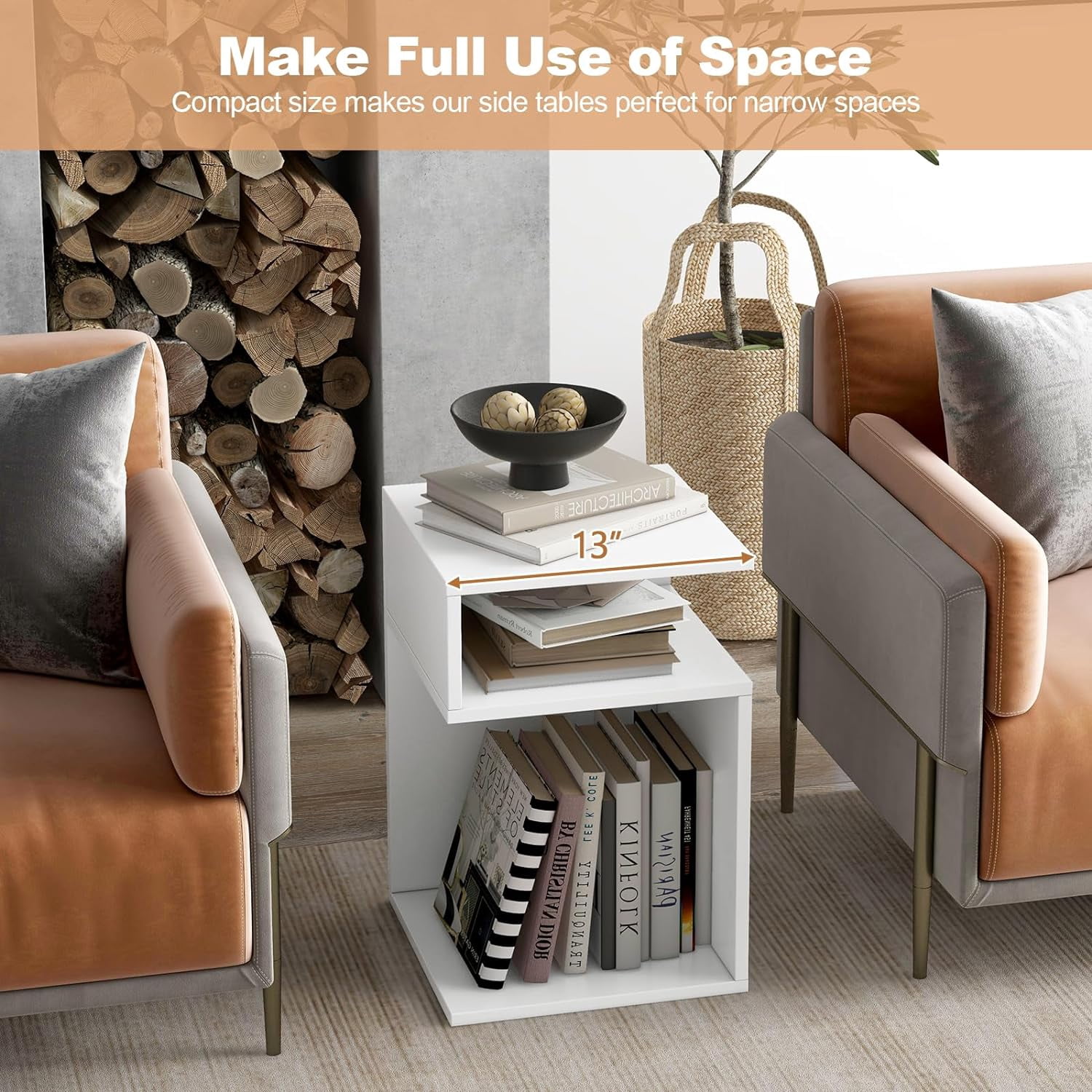 Gymax Modern Designer S-Shaped End Table Side Table for Small Space White
